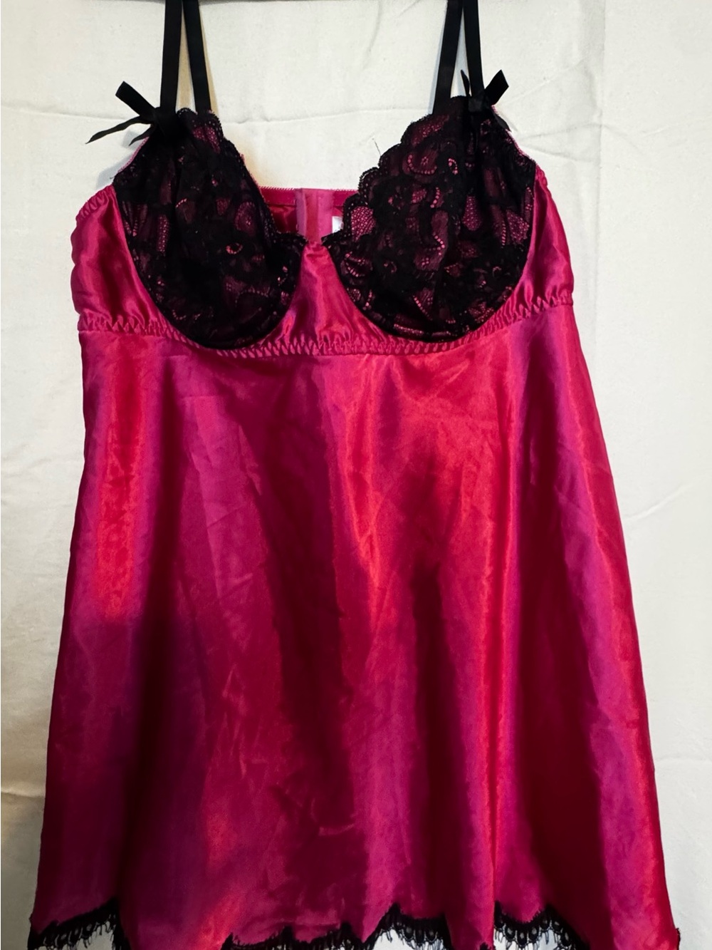 Cacique Fuchsia Chemise with Black Lace Cups